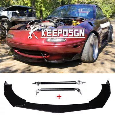 For Mazda MX-5 Miata NA Gloss Front Bumper Lip Splitter Spoiler + 2x Strut Rods • $66.45