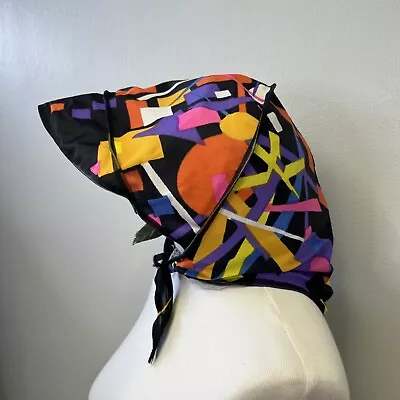 Vintage 60's Neon Multi Graphic Rain Mate Hood Head Scarf Like Foldaway Hat PROP • £34.99