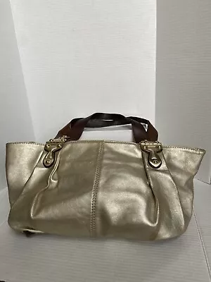Michael Kors Large Purse Tote Bag Gold Leather Tan Chain Satchel Glam Metallic • $38