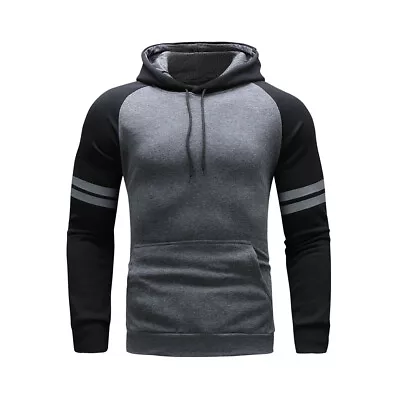 Mens Long Sleeve Slim Sport Sweatshirt Casual Hooded Hoodie Pullover Jumper Tops • $21.35