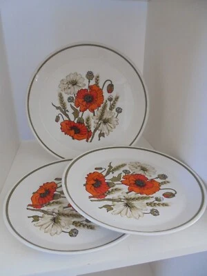 £12.99 • Buy J & G Meakin Poppy Plates Bundle : 2x 22cms Salad & 1x 25cms Large Dinner Plate
