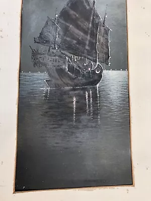 Old Victorian Or Edwardian Oil Painting Sailing Ship Galleon Sea Night Moonshine • £195