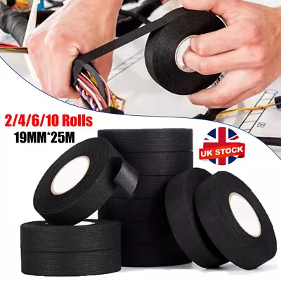 10x Car Wiring Loom Tape Adhesive Cloth Fabric Harness Insulation Tape 25M*19mm • £4.88