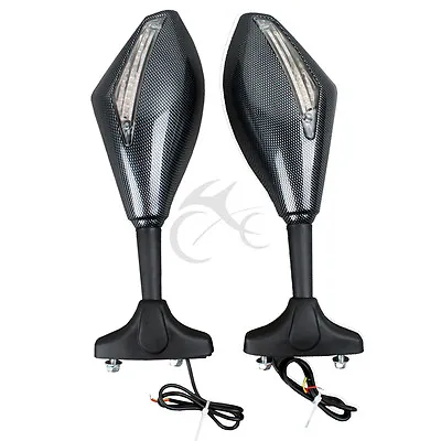 Carbon LED Turn Signal Lights Indicators Rear View Mirrors Fit For Motorcycle • $25.99