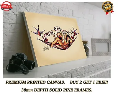 Sailor Jerry Tattoo Rise & Shine Large CANVAS Art Print Gift A0 A1 A2 A3 A4 • £21