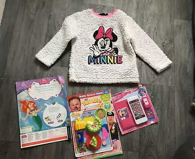 Girls Minnie Mouse Jumper Age 3-4 & Comics With Toys/stickers • £1.99