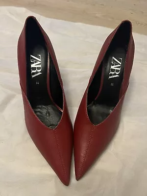 New ZARA WOMAN Red Leather Wizard Heel Shoes Size 38/7.5-8 • $28
