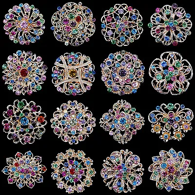 Lot 16 Pc Mixed Vintage Style Golden Rhinestone Crystal Brooch Pin DIY Bouquet  • $13.99