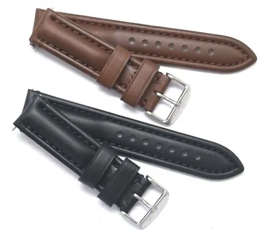 20mm Black Or Brown Genuine Leather Replacement Padded Watch Band Silver Buckle • $12.95