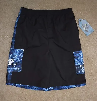 New Boys Mossy Oak Fishing Swim Trunks 14/16 Black Blue Camo Mesh Lining Shorts • $18.99