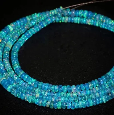 Blue Opal Natural Ethiopian Welo Fire Opal 3-4MM Gemstone Beads Necklace #277 • $20.99