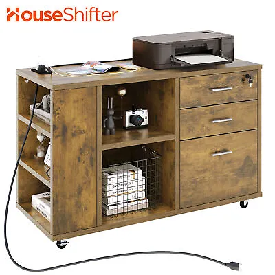 Lateral 3 Drawer Filing Cabinet File Office Storage W/ Charging Hub Lock Casters • $113.19