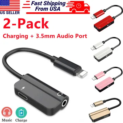 2 Pack Audio Splitter Adapter 3.5mm Headphone Jack Adapter & Charger For IPhone • $6.25