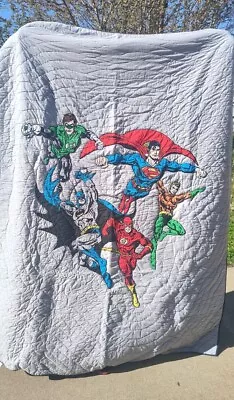 POTTERY BARN KIDS DC Comics Justice League Superheroes 86” X 86  F/Q  Quilt EUC • $74.99
