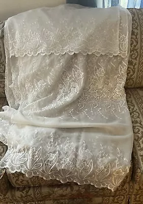 Vintage White Floral Lace Window Curtain 2 Panels W/Valances • $19.99