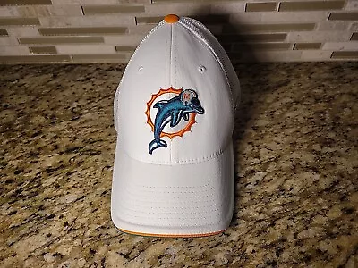 Miami Dolphins Hat Reebok Mens Cap NFL Football Flexfit One Size Fits All White  • $26.05