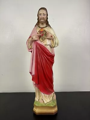 Antique Vintage Jesus Christ Statue Sacred Heart From Catholic Church 17” • $79.99
