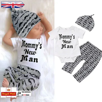 Newborn Baby Boys Gentleman Outfits Letter Romper Jumpsuit Pants Hat Set Clothes • £11.99
