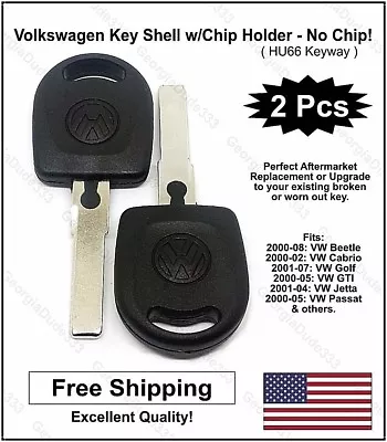 $12.95 • Buy 2pak: Volkswagen VW Aftermarket Key Shell W/Chip Holder! (No Transponder Chip)