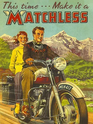 Vintage Matchless Motorcycle Poster Ad Reproduced On Steel Sign Biker Decor • $19.99