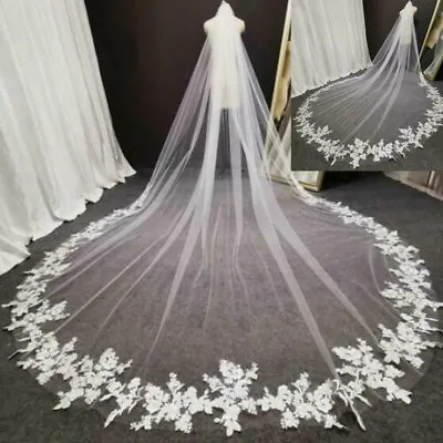 Wedding Veils Lace Applique Long White Ivory Cathedral Length Bridal Veil Bride • $33.99