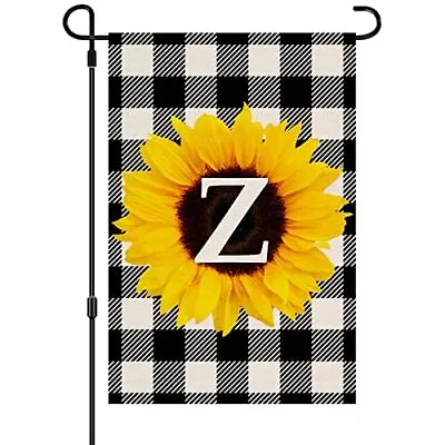 Monogram Letter Garden Flag 12x18 Inch Double Sided Sunflower Buffalo Check Z • $14.16