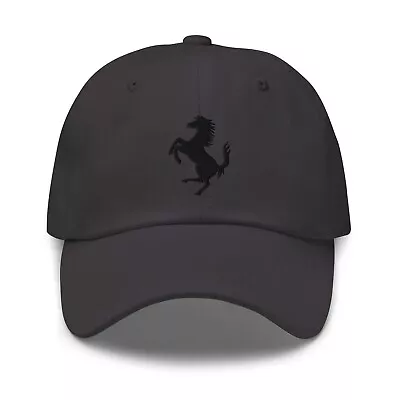 Ferrari Inspired Embroidered Horse Logo GREY GRAY Black Dad Hat Cap • $27