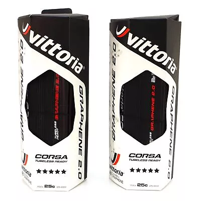 1 Or 2  Vittoria Corsa G 2.0 TLR Clincher Tubeless Ready Road Tire 700x25C Black • $64.90