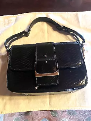 Vintage Dofan French Made Black Quilted Patent Leather Handbag Purse -- Mint • $44