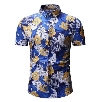 Summer Beach  Men Floral Print Short Sleeve Shirt Fashion1971 • $7.54