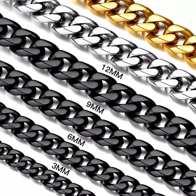 18-30  Stainless Steel Silver Chain Cuban Curb Women Men Necklace 3/6/9/12mm • $47.99