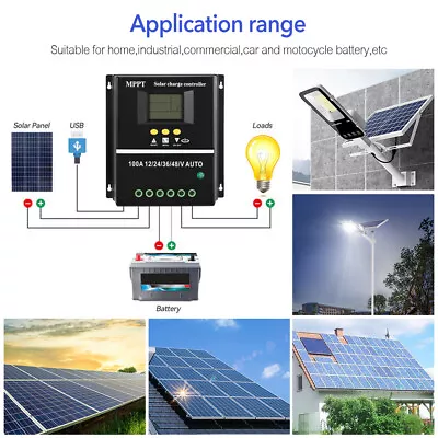 100A MPPT Solar PV Regulators 12V 24V 36V 48V Solar Charge Controller LCD 4000W • £37.99