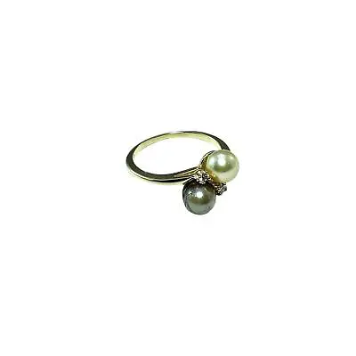 Vintage 14 Karat Yellow Gold Pearl And Diamond Ring Size 8 #15086 • $395