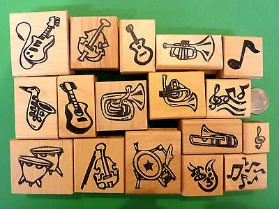 MUSICAL INSTRUMENTS ASSORTMENT -  Your Choice -  Wood Mounted Rubber Stamp • $3.50