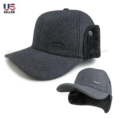 Mens Winter Hat With Ear Flap Baseball Cap Thermal Fur Lined Trapper Brim Visor • $11.99