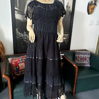 Vintage Mexican Black Lace Peasant Style Dress  Sz.s • $42