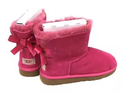 Ugg Australia Kids MINI BAILEY BOW Cerise Pink 1005497 Youth Sheepskin Boots • $89.99