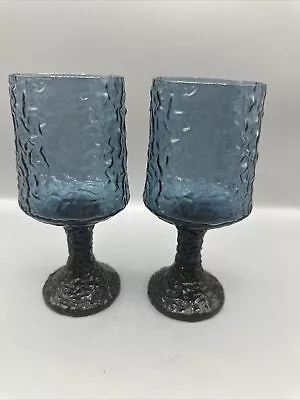 Vintage Lenox Crystal Impromptu Blue Water Wine Goblets Glasses 7  Set/2 • $24.99