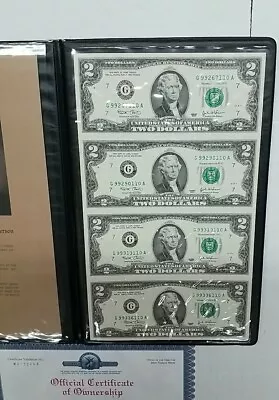 2003 $2 Two Dollar Uncut Sheet 4 Bills Uncirculated World Reserve Monetary 9502 • $27.99