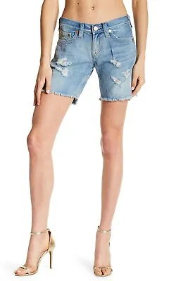 NWT: True Religion Jayde Cut Off Blue Jean Shorts In DPML Destroyed  Sz: 26   • $69.99