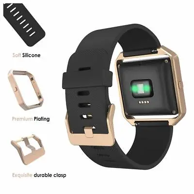 $45.53 • Buy For Fitbit Blaze Band Silicone Replacement Black Strap Rose Gold Frame Watch AU 