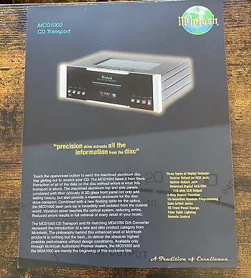 McIntosh MCD1000 CD Transport Original Sales Brochure • $8.50