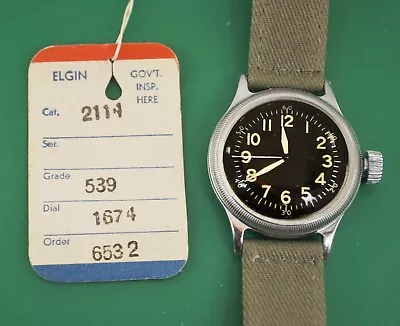 NOS Case Vintage 1945 ELGIN Type A-11 WWII Air Force US Army Hacking Watch • $1499