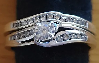 Prouds Engagement And Wedding Set 9ct White Gold Dimond Rings Size U1/2 • $280