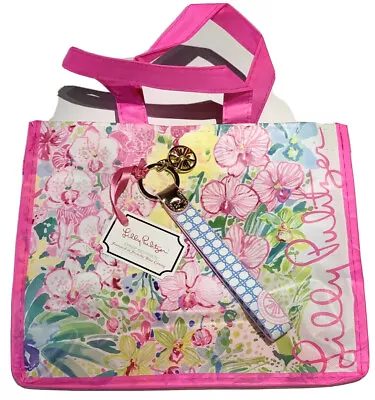 Lilly Pulitzer Strap Keychain Blue Pink With Mermaid Cove Logo Charm NWT + BAG • $19.74