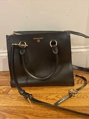 Michael Kors Black Pebble Leather  Satchel Tote Handbag Purse W/longstrap • $34.99