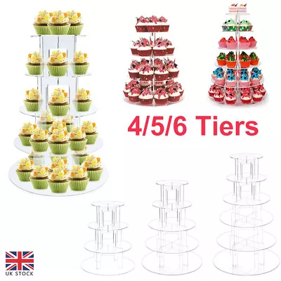 4/5/6 Tier Clear Acrylic Round Cupcake Stand Display For Wedding Party  UK • £14.66