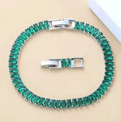 £17.50 • Buy Green Emerald   Gemstones Tennis Bracelet  925 Sterling Silver 7-8  Length