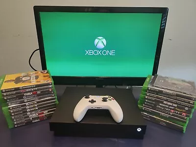 Microsoft Xbox One X 1TB Black Console 1787 W/White Controller & 24 Games Bundle • $224.99