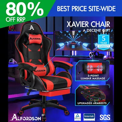 $139.95 • Buy ALFORDSON Gaming Office Chair Racing Massage Computer Seat Footrest Leather Red